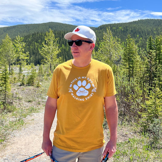 Gold Men's Dog Walking T-Shirt - Rocky Mountain Dog