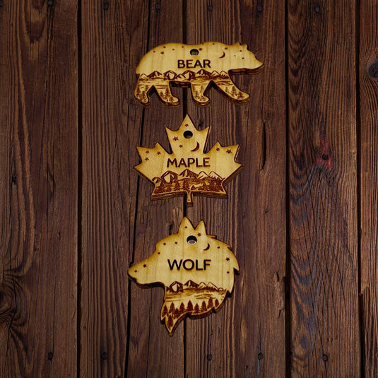 Personalized Wooden Shape Dog ID Tags - Rocky Mountain Dog